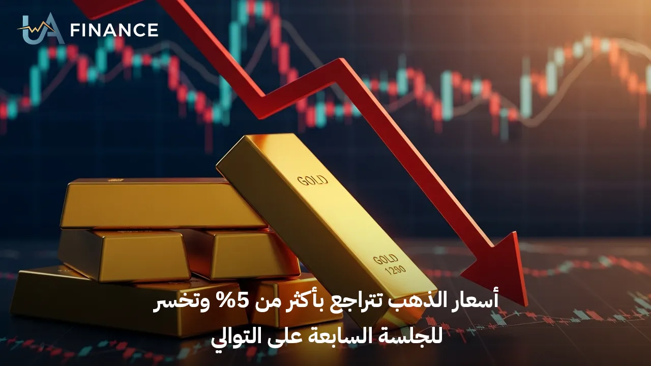أسعار الذهب تتراجع بأكثر من 5% وتخسر للجلسة السابعة على التوالي