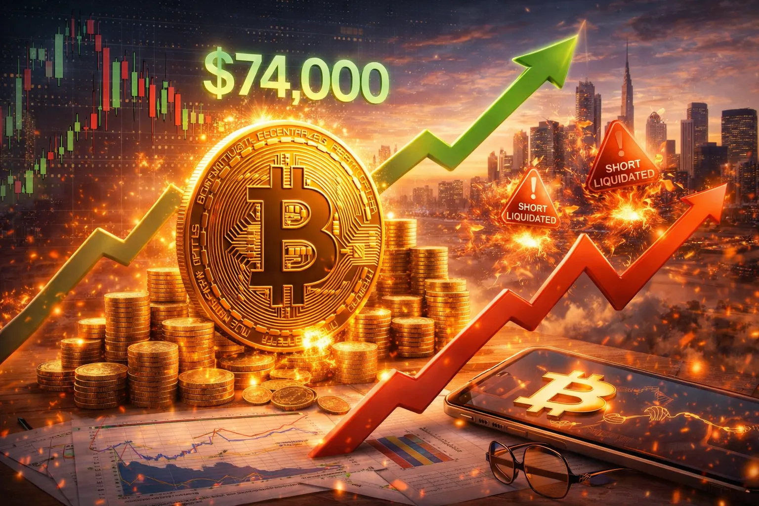 Bitcoin Price Hits 6-Week High Above $74K on Short Squeeze