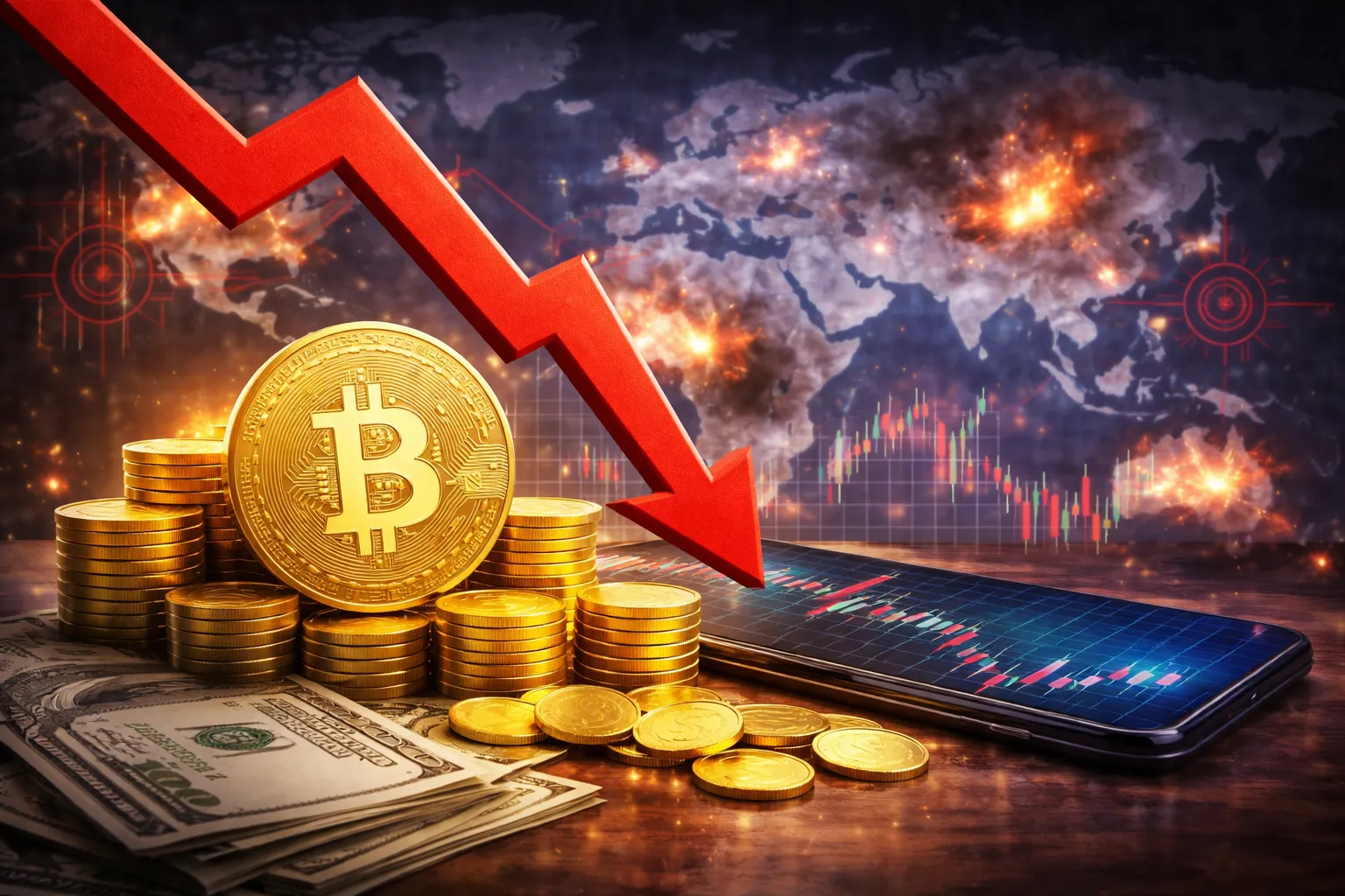 Bitcoin retreats from highs amid geopolitical tensions.