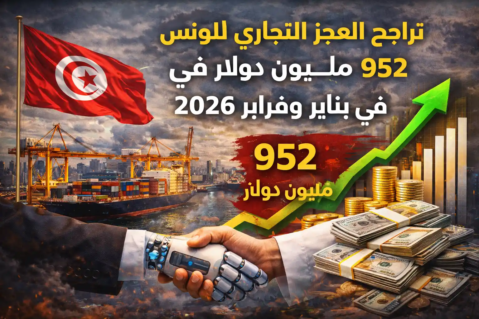 تراجع العجز التجاري لتونس إلى 952 مليون دولار في يناير وفبراير 2026