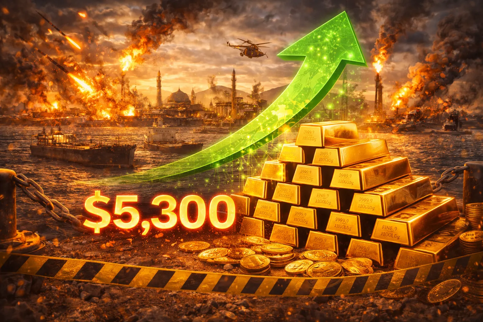 الذهب يرتفع عند التسوية ويتجاوز 5300 دولار وسط مخاوف من تصاعد النزاع في الشرق الأوسط