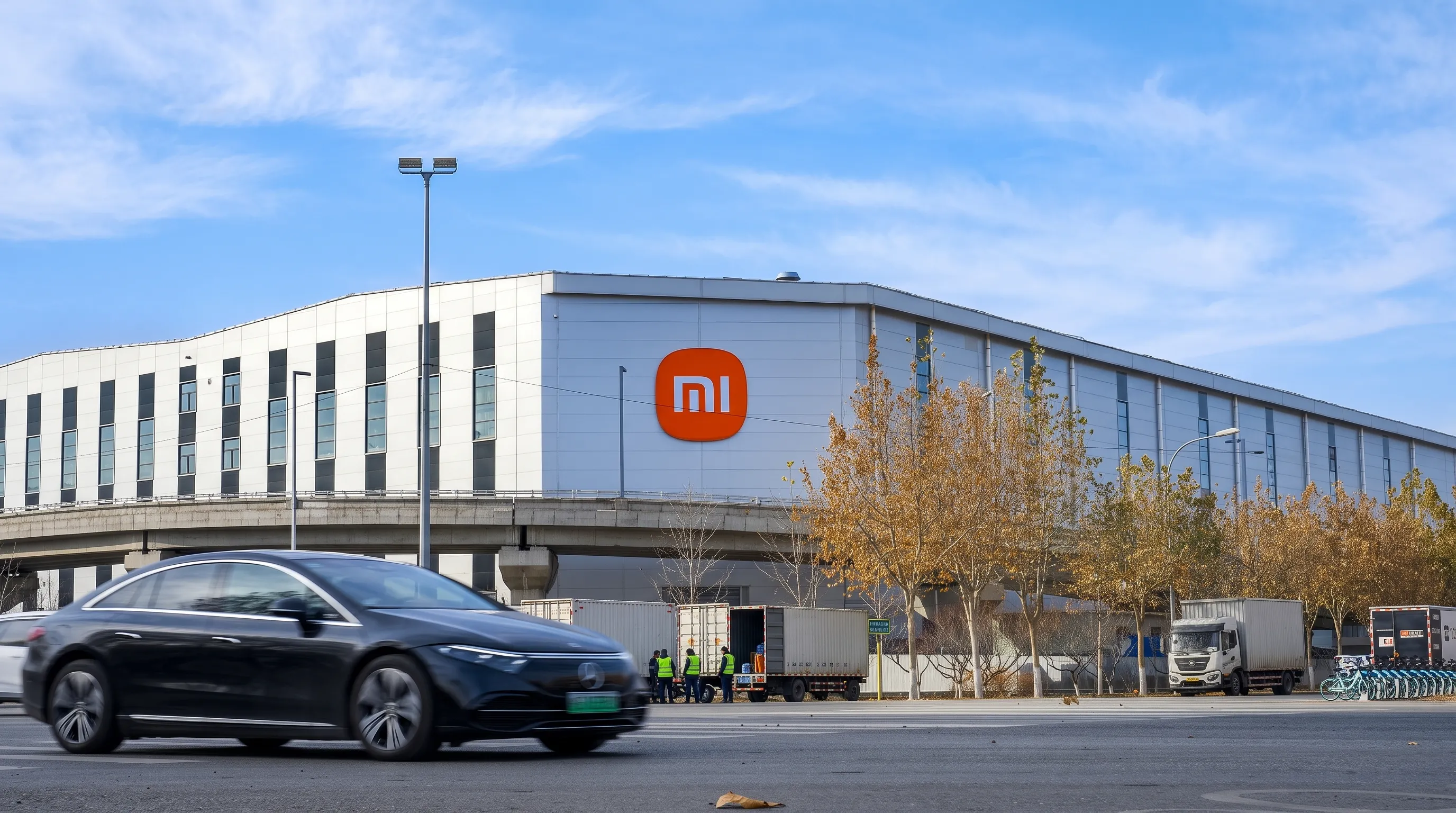 Xiaomi Stock Advances as EV Deliveries Transform Core Hardware Business Model A modern Xiaomi technology corporate facility and EV showroom representing smart mobility and consumer hardware operations.