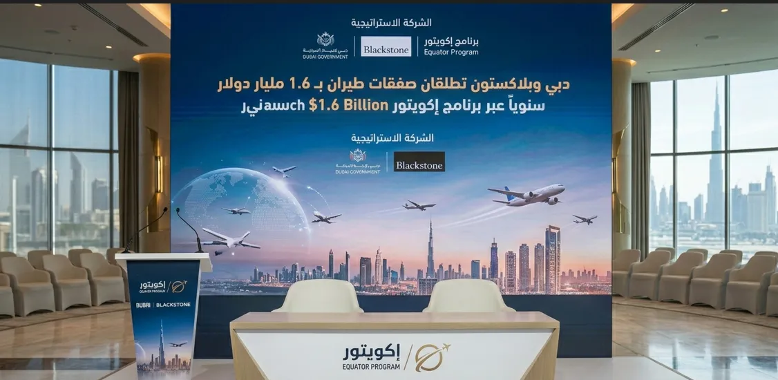 دبي وبلاكستون تطلقان صفقات طيران بـ1.6 مليار دولار سنوياً عبر برنامج إكويتور شراكة دبي وبلاكستون لإطلاق برنامج إكويتور لتأجير الطائرات حول العالم